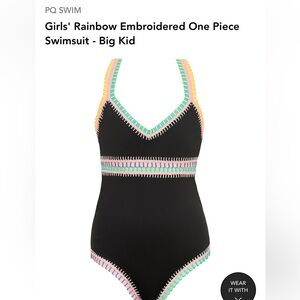 PQ Swim Rainbow Embroidered One-Piece Girls Size 14 NWOT